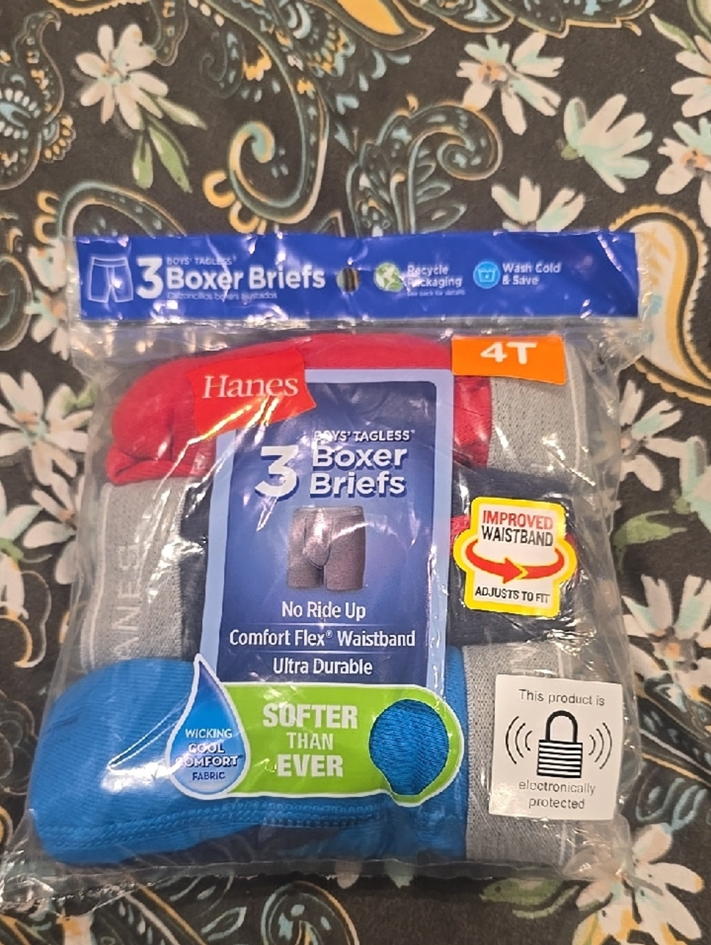 ❤️10/$13 New Hanes Boys Toddler 4T 3-Pack Boxer Briefs - Blue, Red, Gray